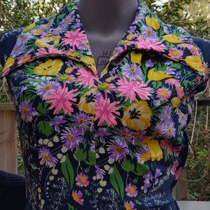 70s Does 50s Bright Floral Spring Summer Dress